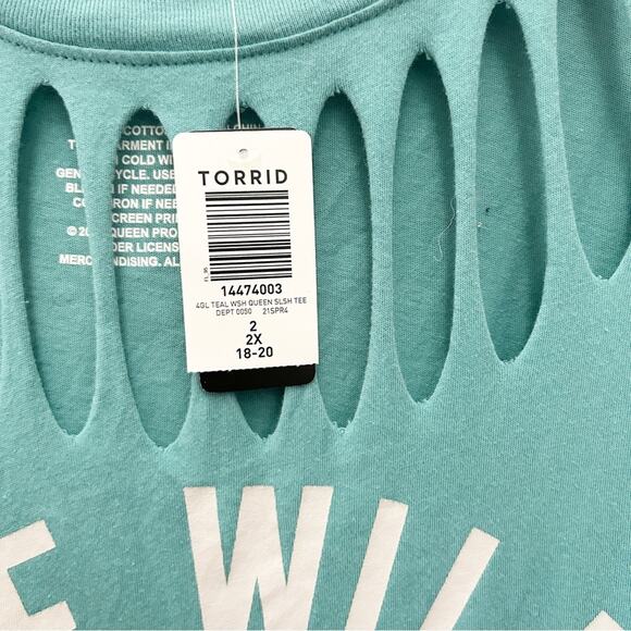 TORRID Queen Teal Dip-Dye Slashed Relaxed Fit Top Sz 2 - Picture 7 of 10